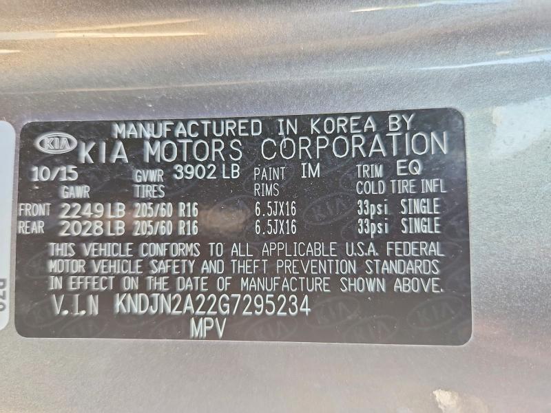 2016 Kia Soul მანქანა იყიდება აუქციონზე, vin: KNDJN2A22G7295234, აუქციონის ნომერი: 59271526