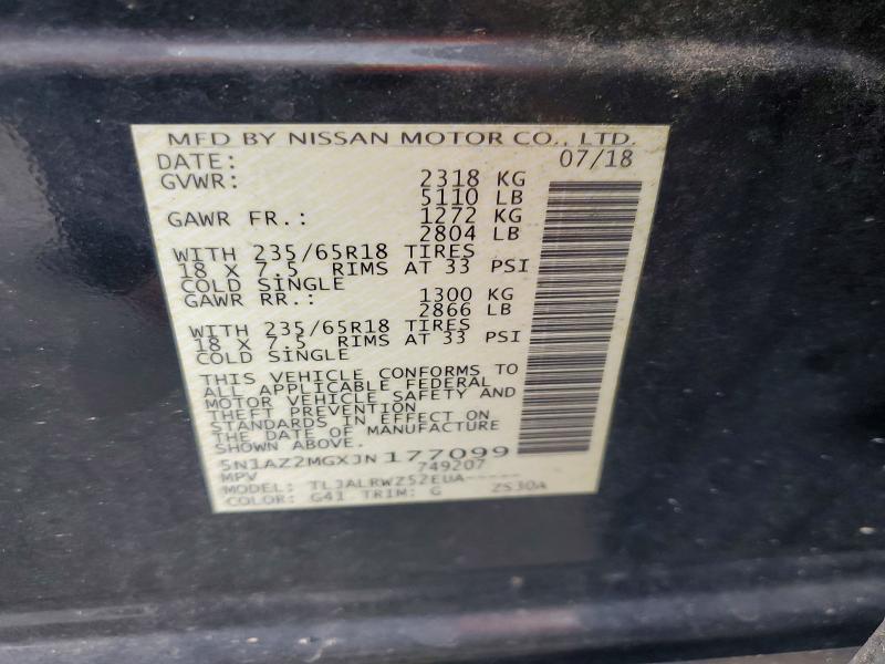 Продаж на аукціоні авто 2018 Nissan Murano, vin: 5N1AZ2MGXJN177099, номер лоту: 55174166