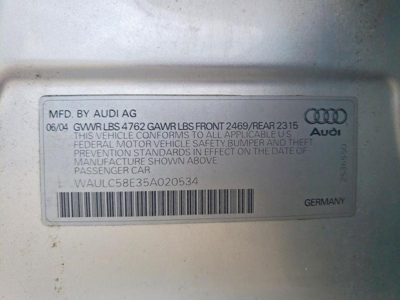 Aukcja sprzedaży 2005 Audi A4, vin: WAULC58E35A020534, numer aukcji: 57570266