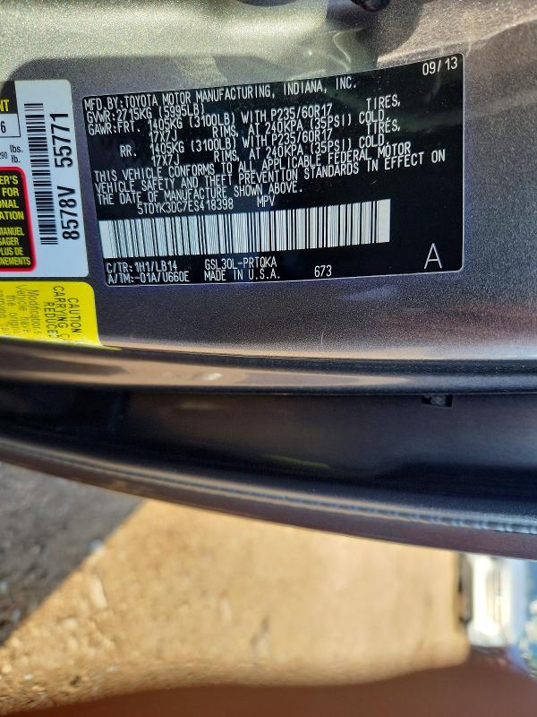 Продаж на аукціоні авто 2014 Toyota Sienna, vin: 5TDYK3DC7ES418398, номер лоту: 56758716
