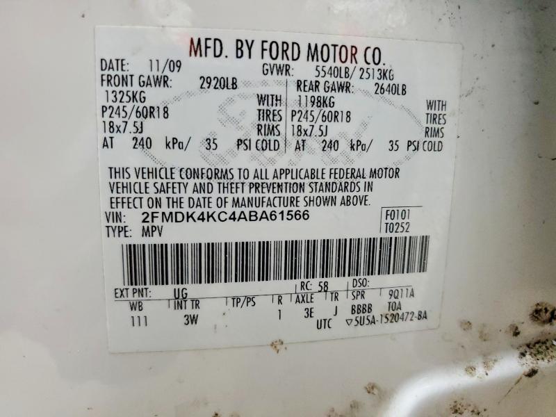 54224206 :رقم المزاد ، 2FMDK4KC4ABA61566 vin ، 2010 Ford Edge مزاد بيع