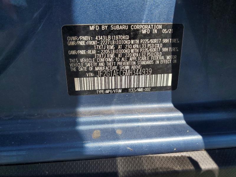 55533796 :رقم المزاد ، JF2GTAEC6MH344939 vin ، 2021 Subaru Crosstrek مزاد بيع