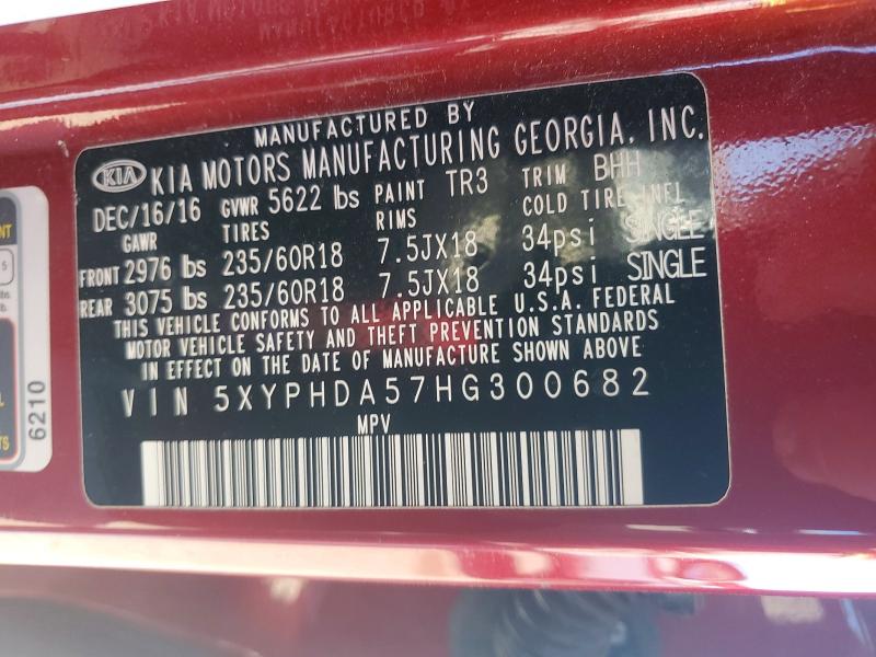 57767546 :رقم المزاد ، 5XYPHDA57HG300682 vin ، 2017 Kia Sorento مزاد بيع
