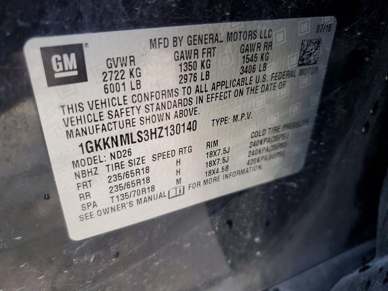 Aukcja sprzedaży 2017 Gmc Acadia, vin: 1GKKNMLS3HZ130140, numer aukcji: 56160956
