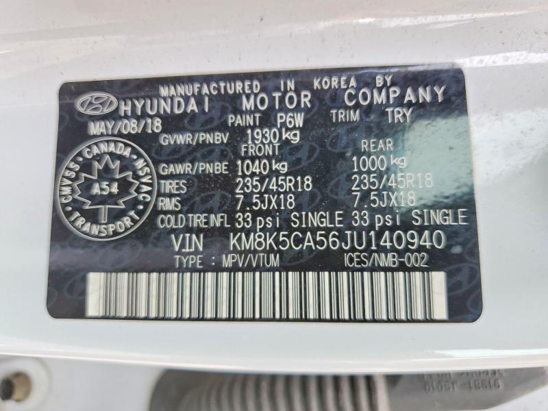 2018 Hyundai Kona მანქანა იყიდება აუქციონზე, vin: KM8K5CA56JU140940, აუქციონის ნომერი: 53620256