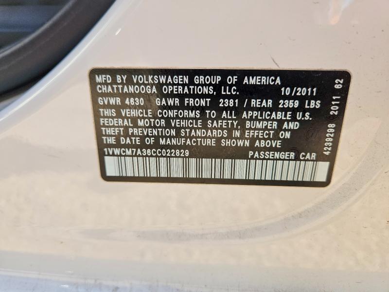 56493916 :رقم المزاد ، 1VWCM7A36CC022829 vin ، 2012 Volkswagen Passat مزاد بيع