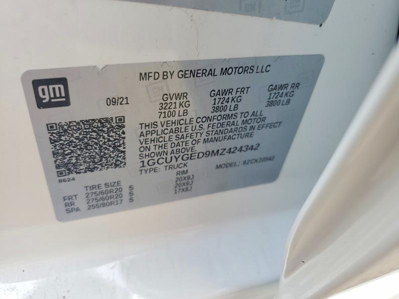 Продажа на аукционе авто 2021 Chevrolet Silverado, vin: 1GCUYGED9MZ424342, номер лота: 56527646