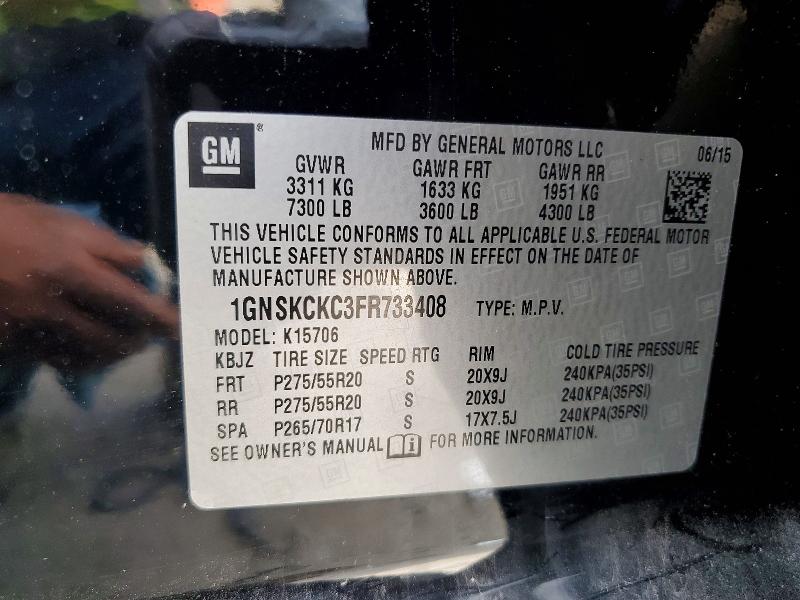 2015 Chevrolet Tahoe მანქანა იყიდება აუქციონზე, vin: 1GNSKCKC3FR733408, აუქციონის ნომერი: 55544066