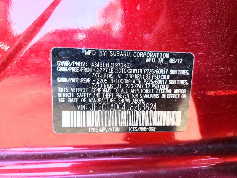 Aukcja sprzedaży 2018 Subaru Crosstrek, vin: JF2GTADC4J8203624, numer aukcji: 56087776