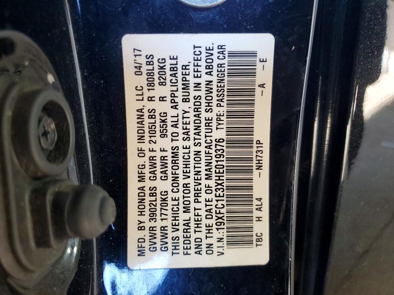 Aukcja sprzedaży 2017 Honda Civic, vin: 19XFC1E3XHE019376, numer aukcji: 58396426