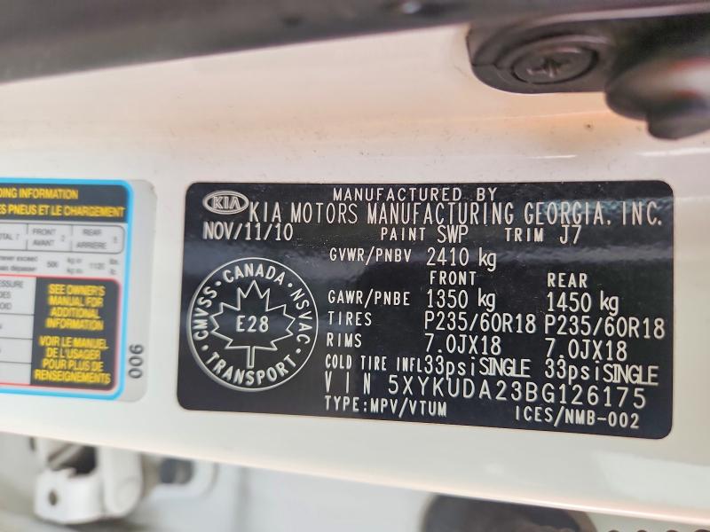 Aukcja sprzedaży 2011 Kia Sorento, vin: 5XYKUDA23BG126175, numer aukcji: 57075116