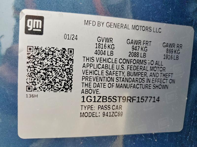 Продажа на аукционе авто 2024 Chevrolet Malibu, vin: 1G1ZB5ST9RF157714, номер лота: 55381816