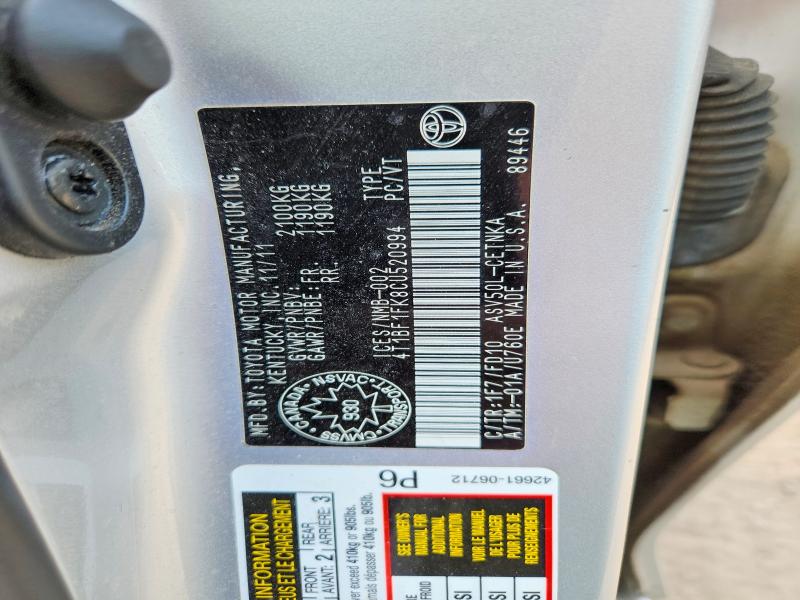 Aukcja sprzedaży 2012 Toyota Camry, vin: 4T1BF1FK8CU520994, numer aukcji: 55117476