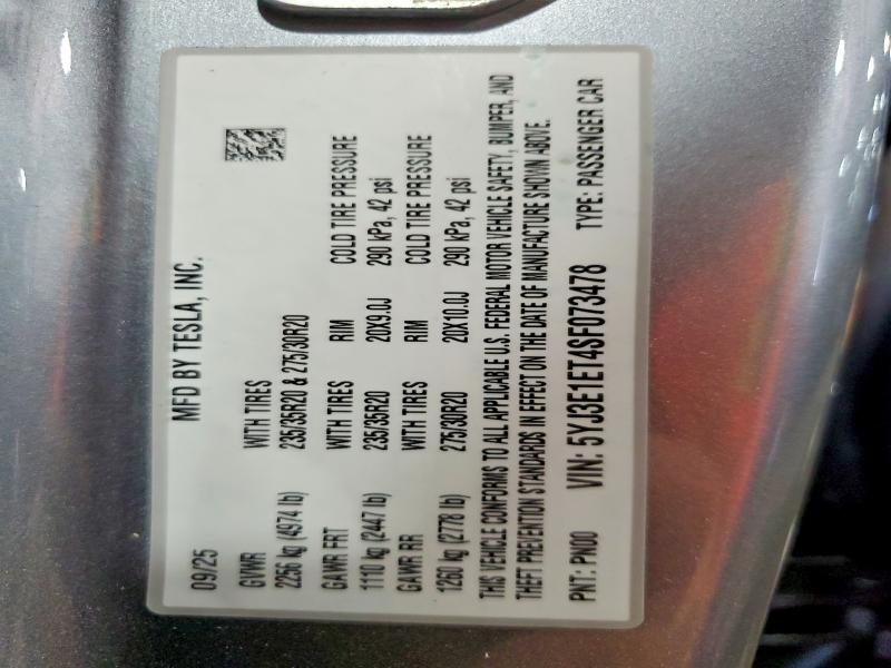 Aukcja sprzedaży 2025 Tesla Model 3, vin: 5YJ3E1ET4SF073478, numer aukcji: 57009716