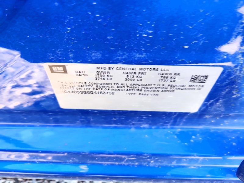 57187876 :رقم المزاد ، 1G1JC5SG6G4163752 vin ، 2016 Chevrolet Sonic مزاد بيع