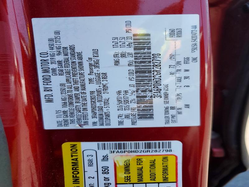 58035166 :رقم المزاد ، 3FA6P0HD2GR282798 vin ، 2016 Ford Fusion مزاد بيع