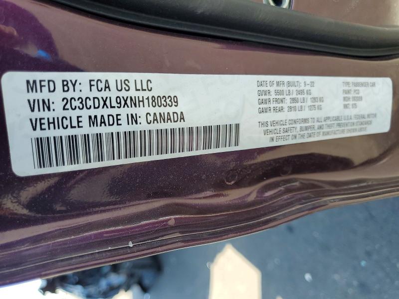 56368036 :رقم المزاد ، 2C3CDXL9XNH180339 vin ، 2022 Dodge Charger مزاد بيع