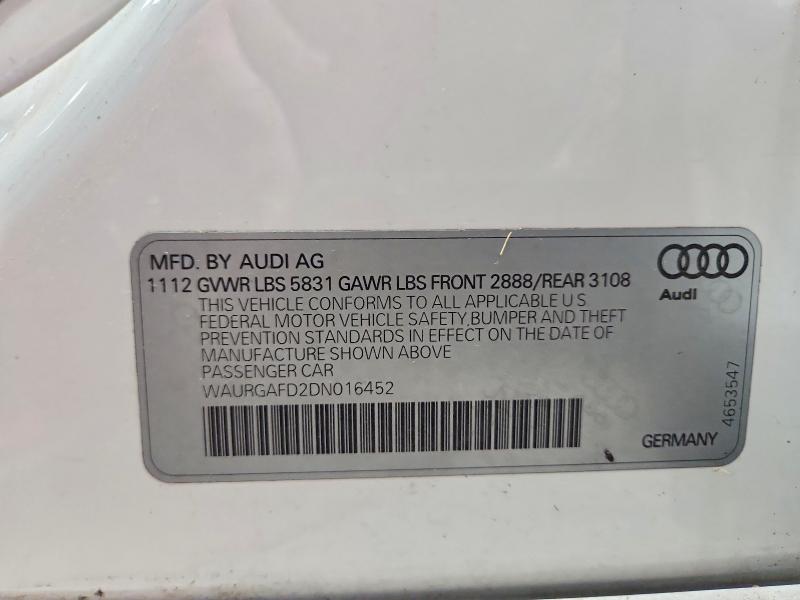 2013 Audi A8 მანქანა იყიდება აუქციონზე, vin: WAURGAFD2DN016452, აუქციონის ნომერი: 58972346