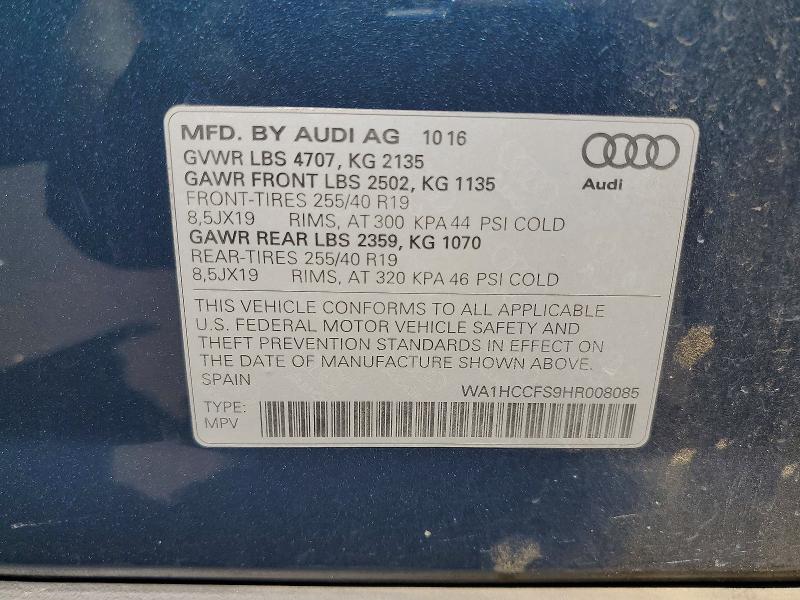 Aukcja sprzedaży 2017 Audi Q3, vin: WA1HCCFS9HR008085, numer aukcji: 58298066