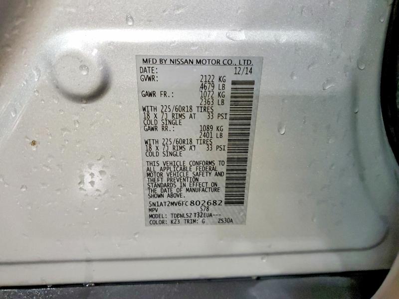 2015 Nissan Rogue მანქანა იყიდება აუქციონზე, vin: 5N1AT2MV6FC802682, აუქციონის ნომერი: 56776246