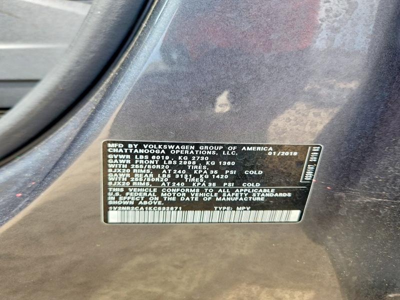 59070536 :رقم المزاد ، 1V2NR2CA1KC532871 vin ، 2019 Volkswagen Atlas مزاد بيع