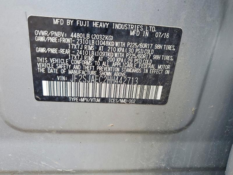 Aukcja sprzedaży 2017 Subaru Forester, vin: JF2SJAEC2HH442713, numer aukcji: 57421526