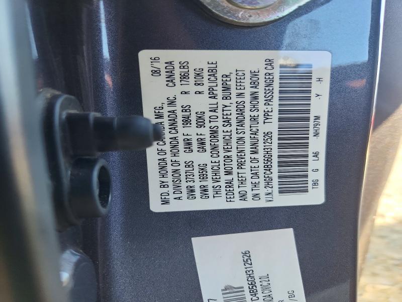 55478076 :رقم المزاد ، 2HGFC4B56GH312526 vin ، 2016 Honda Civic مزاد بيع