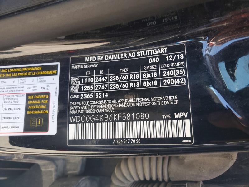 Auction sale of the 2019 Mercedes-benz Glc, vin: WDC0G4KB6KF581080, lot number: 56902516