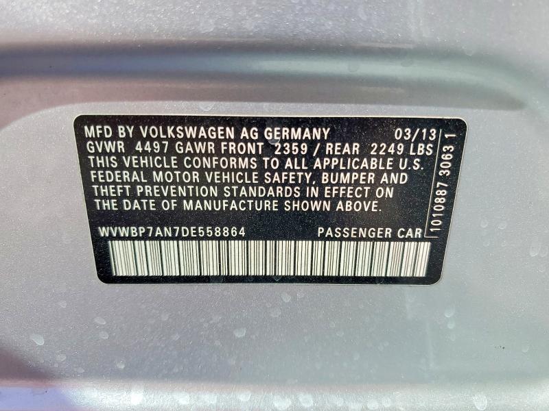 58130486 :رقم المزاد ، WVWBP7AN7DE558864 vin ، 2013 Volkswagen Cc مزاد بيع