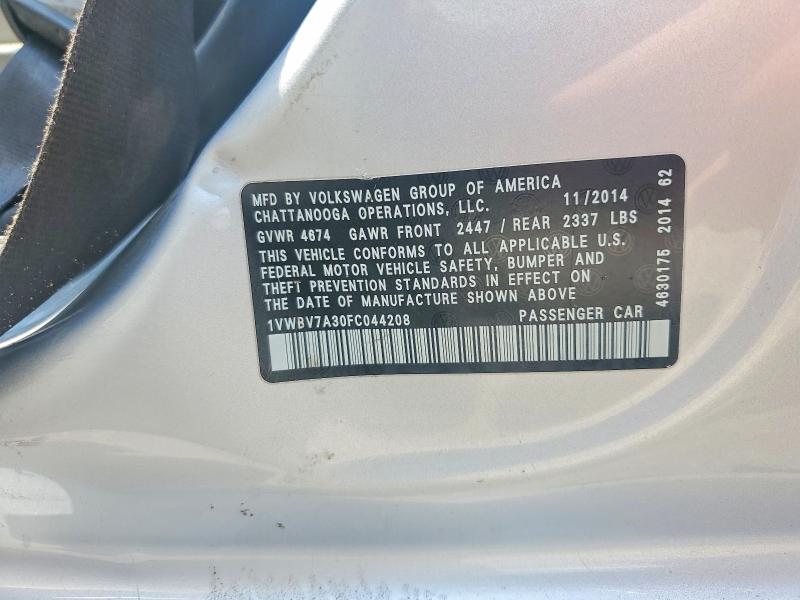 Продажа на аукционе авто 2015 Volkswagen Passat, vin: 1VWBV7A30FC044208, номер лота: 57194756