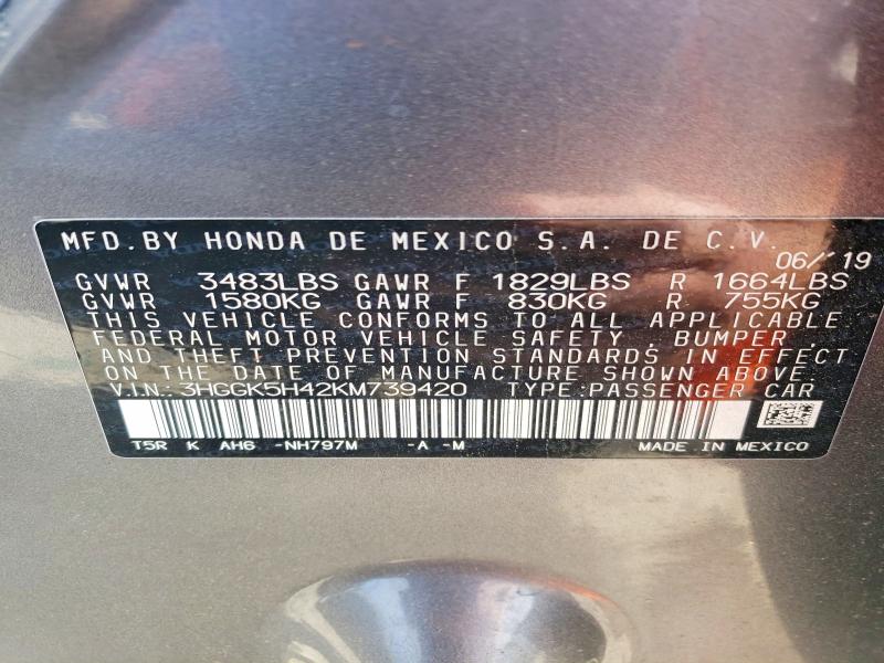 Продаж на аукціоні авто 2019 Honda Fit, vin: 3HGGK5H42KM739420, номер лоту: 58619046