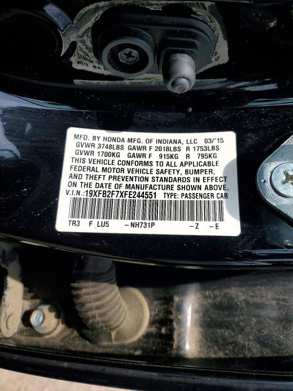 Aukcja sprzedaży 2015 Honda Civic, vin: 19XFB2F7XFE244551, numer aukcji: 58965046