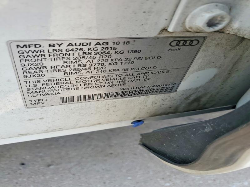 57607756 :رقم المزاد ، WA1LHAF77KD016170 vin ، 2019 Audi Q7 مزاد بيع