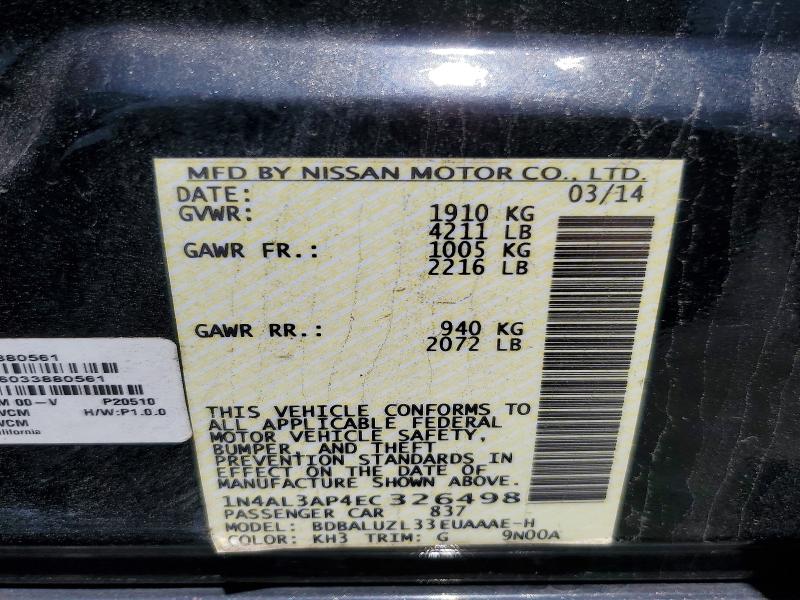 Продажа на аукционе авто 2014 Nissan Altima, vin: 1N4AL3AP4EC326498, номер лота: 58091096