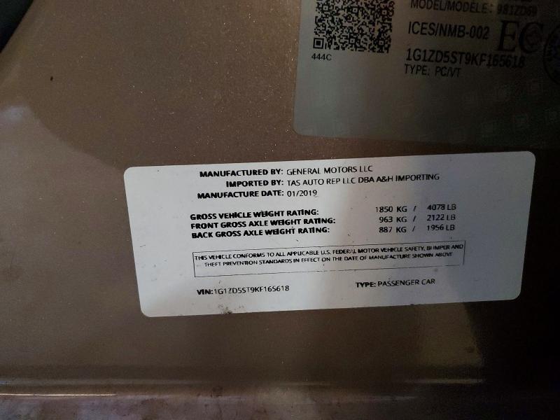 55788956 :رقم المزاد ، 1G1ZD5ST9KF165618 vin ، 2019 Chevrolet Malibu مزاد بيع