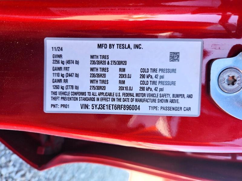 2024 Tesla Model 3 მანქანა იყიდება აუქციონზე, vin: 5YJ3E1ET6RF896004, აუქციონის ნომერი: 57396326