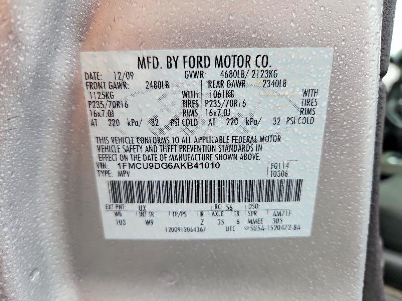 Продажа на аукционе авто 2010 Ford Escape, vin: 1FMCU9DG6AKB41010, номер лота: 58308626