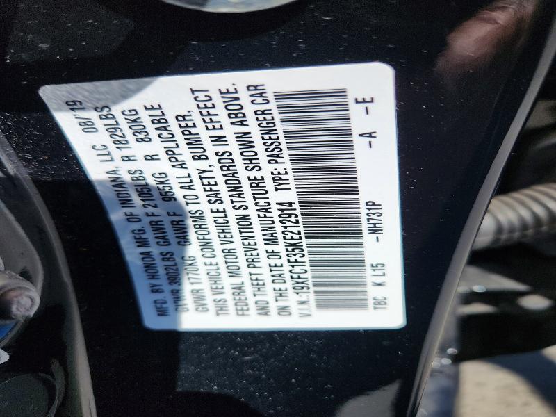 Aukcja sprzedaży 2019 Honda Civic, vin: 19XFC1F35KE212914, numer aukcji: 58408016