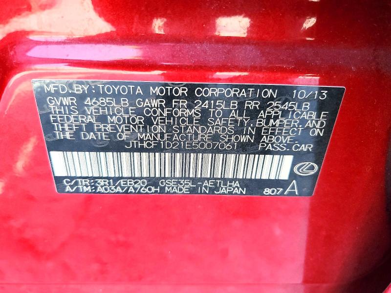 Aukcja sprzedaży 2014 Lexus Is, vin: JTHCF1D21E5007061, numer aukcji: 56787676