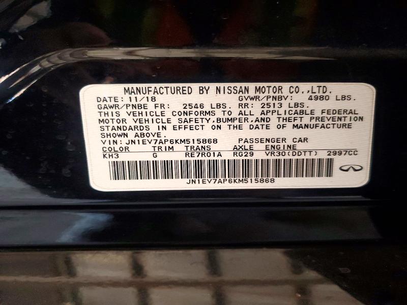 56483396 :رقم المزاد ، JN1EV7AP6KM515868 vin ، 2019 Infiniti Q50 مزاد بيع