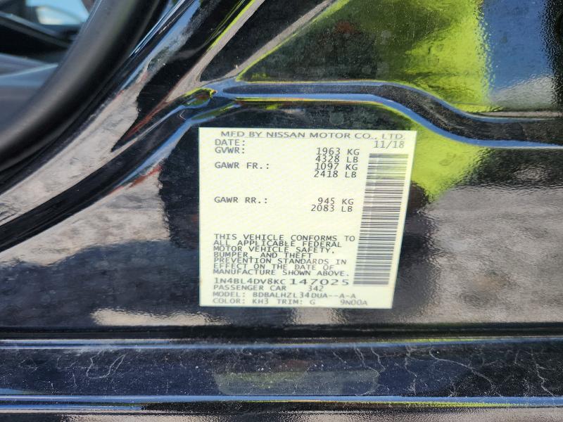 Продаж на аукціоні авто 2019 Nissan Altima, vin: 1N4BL4DV8KC147025, номер лоту: 58305796