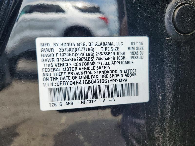 Auction sale of the 2016 Acura Mdx, vin: 5FRYD4H41GB045156, lot number: 57901486