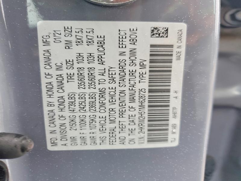 Продаж на аукціоні авто 2021 Honda Cr-v, vin: 2HKRW2H51MH628725, номер лоту: 58287706