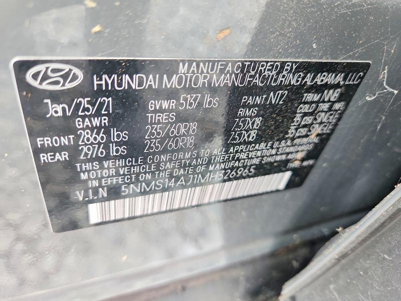 2021 Hyundai Santa Fe მანქანა იყიდება აუქციონზე, vin: 5NMS14AJ1MH326965, აუქციონის ნომერი: 57753506