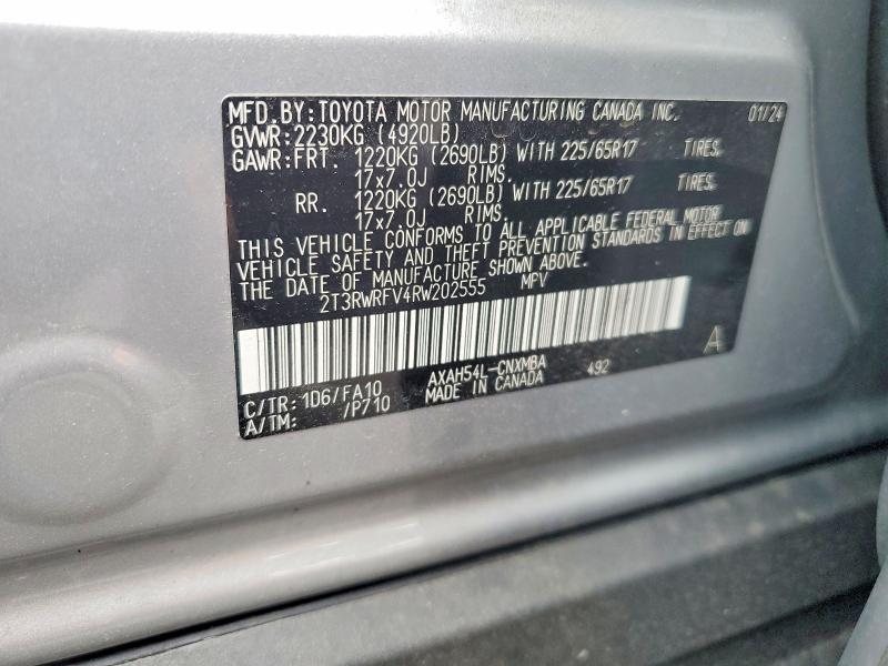 Продажа на аукционе авто 2024 Toyota Rav4 Hybrid, vin: 2T3RWRFV4RW202555, номер лота: 59152116
