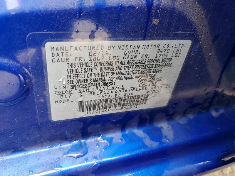 58922676 :رقم المزاد ، 3N1CE2CP4GL386831 vin ، 2016 Nissan Versa Note مزاد بيع