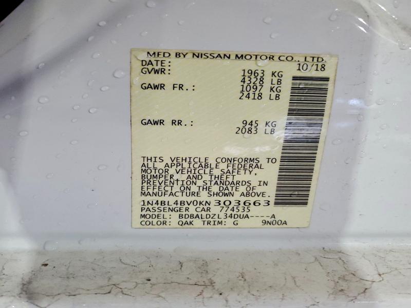 Aukcja sprzedaży 2019 Nissan Altima 4 D, vin: 1N4BL4BV0KN303663, numer aukcji: 56306776