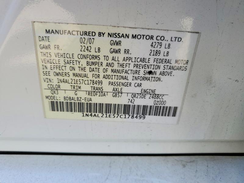 2007 Nissan Altima მანქანა იყიდება აუქციონზე, vin: 1N4AL21E57C178499, აუქციონის ნომერი: 56258616