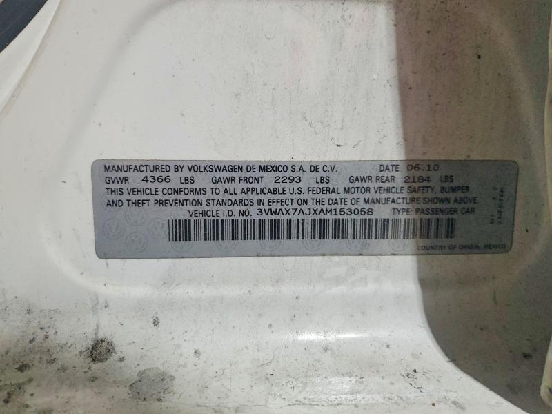2010 Volkswagen Jetta მანქანა იყიდება აუქციონზე, vin: 3VWAX7AJXAM153058, აუქციონის ნომერი: 56977786