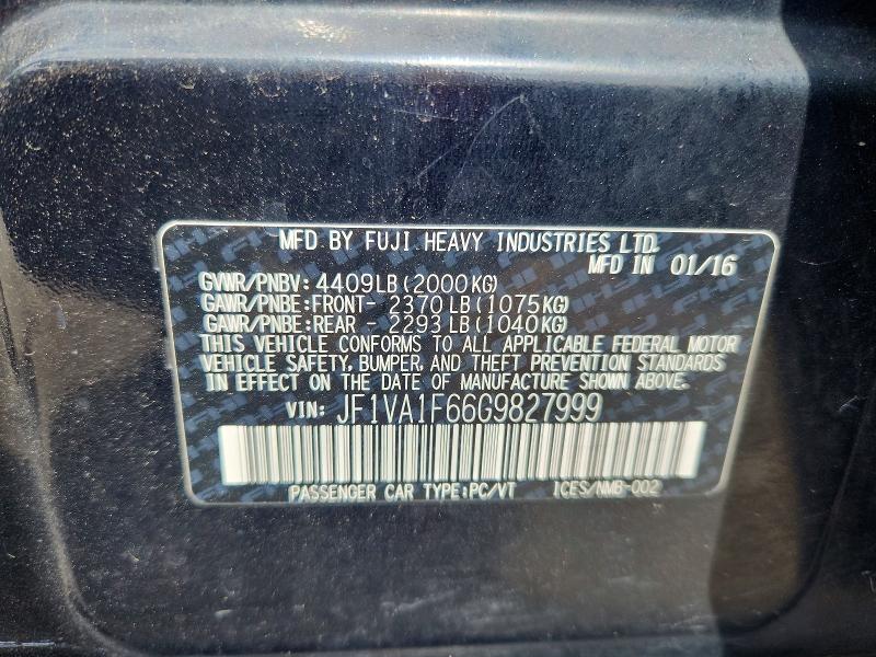 2016 Subaru Wrx მანქანა იყიდება აუქციონზე, vin: JF1VA1F66G9827999, აუქციონის ნომერი: 59314016